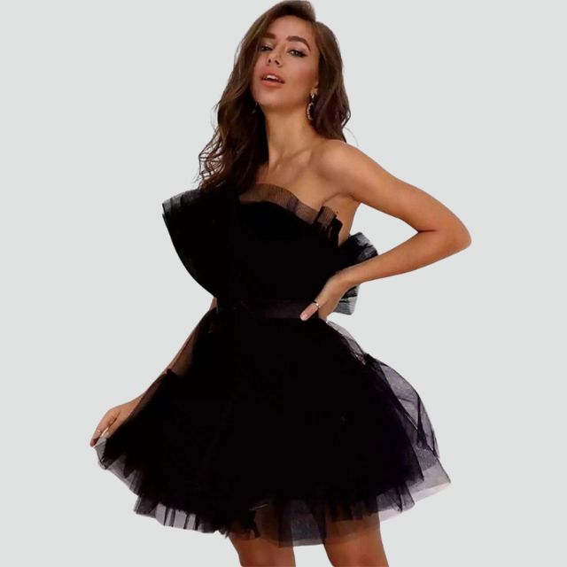 Elysia | Strapless Jurk Gelaagde Tule Roze 1