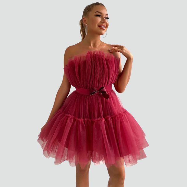 Elysia | Strapless Jurk Gelaagde Tule Roze 10