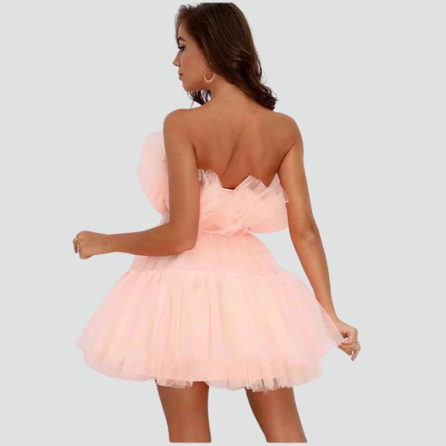 Elysia | Strapless Jurk Gelaagde Tule Roze 4