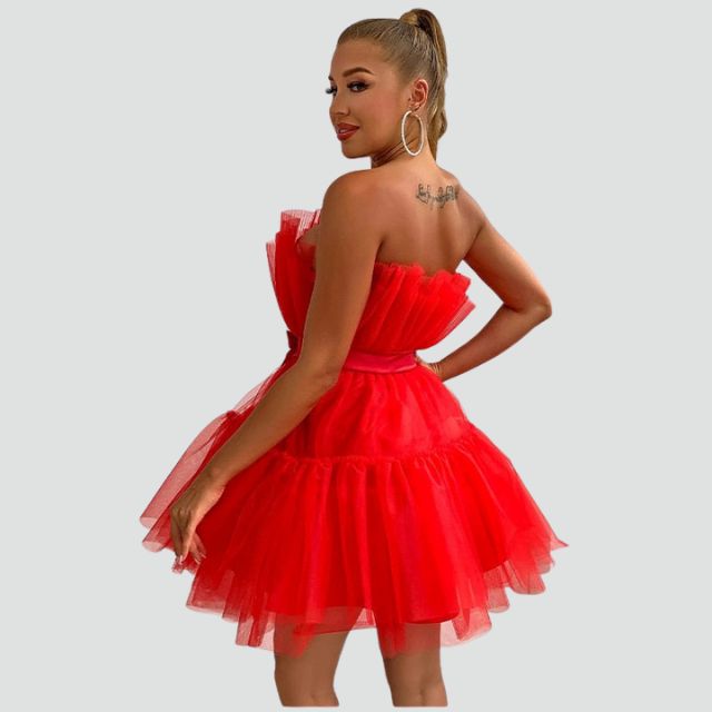 Elysia | Strapless Jurk Gelaagde Tule Roze 5