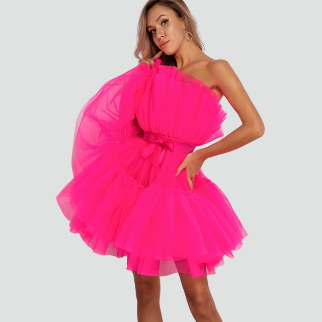 Elysia | Strapless Jurk Gelaagde Tule Roze 6