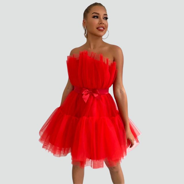 Elysia | Strapless Jurk Gelaagde Tule Roze 8