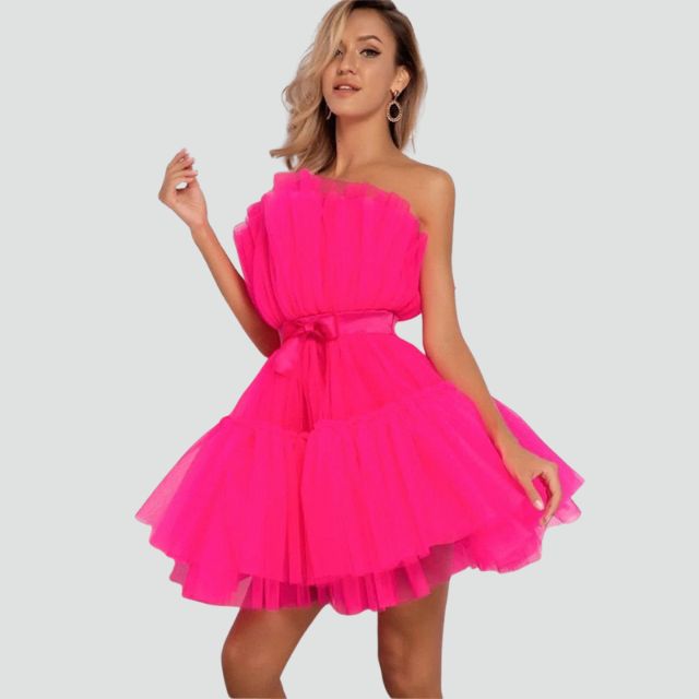 Elysia | Strapless Jurk Gelaagde Tule Roze 9