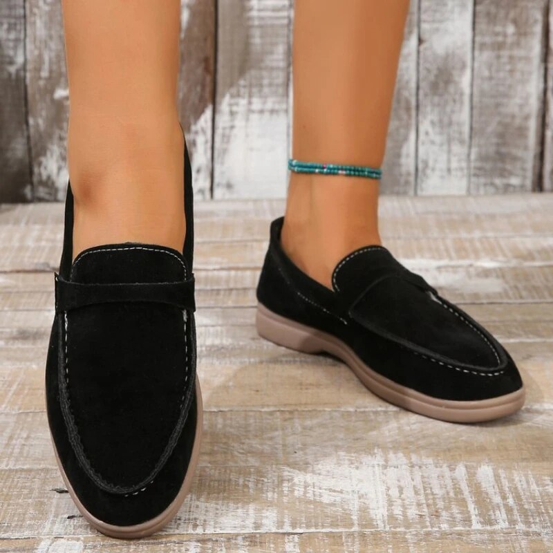 Fleur | Zwarte Loafers Dames Suède Instappers 1