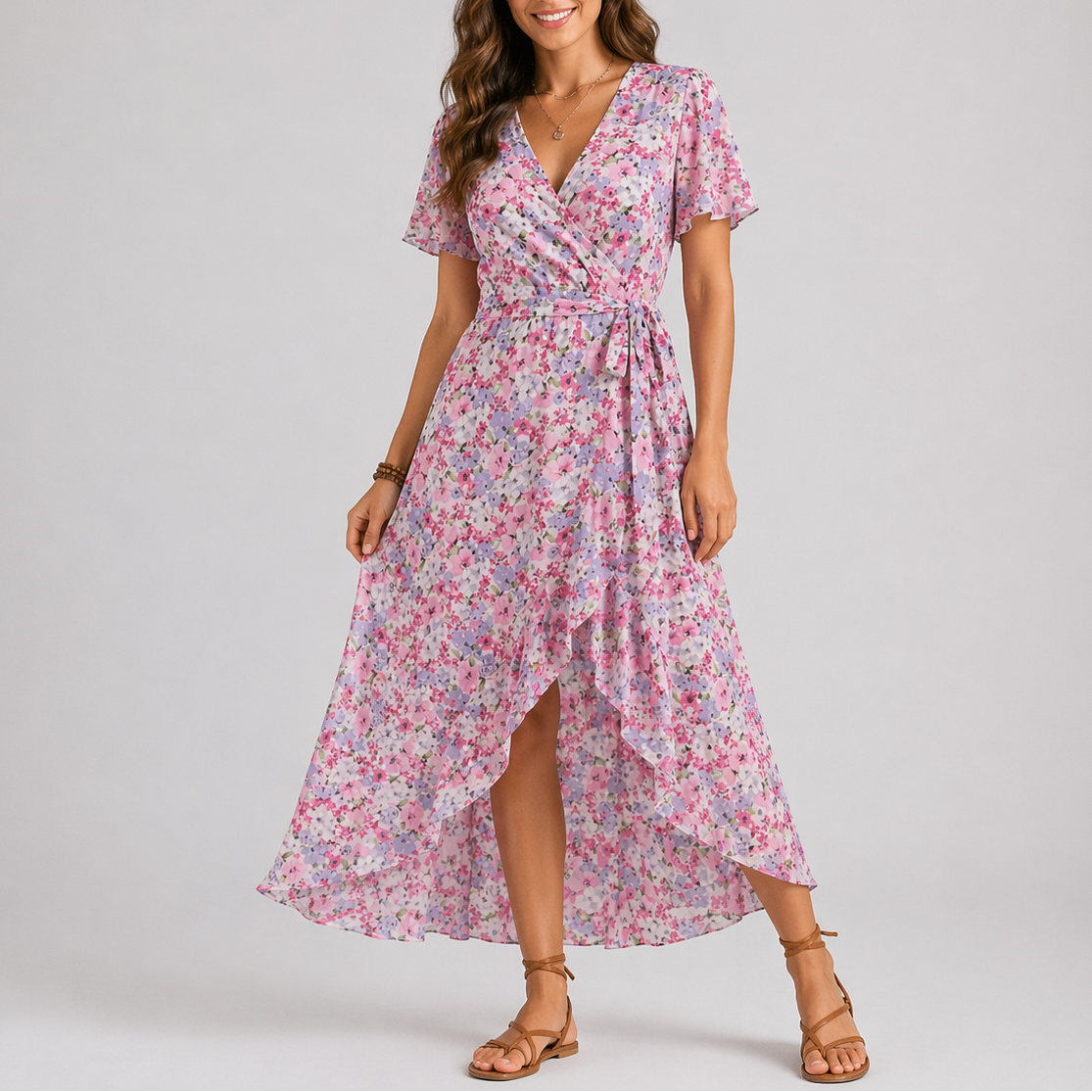 Flora | Midi Jurk Bloemenprint V-hals 1