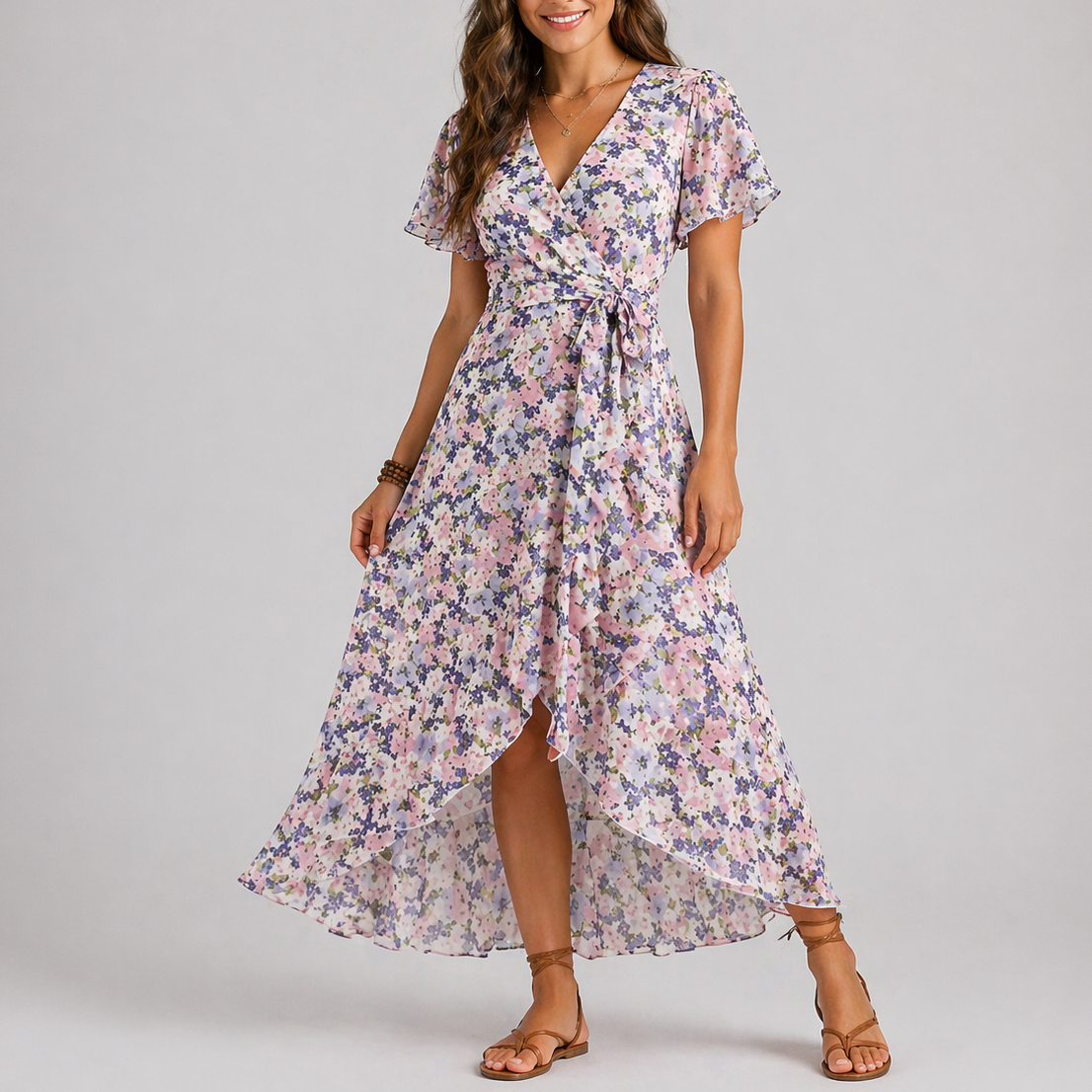 Flora | Midi Jurk Bloemenprint V-hals 2