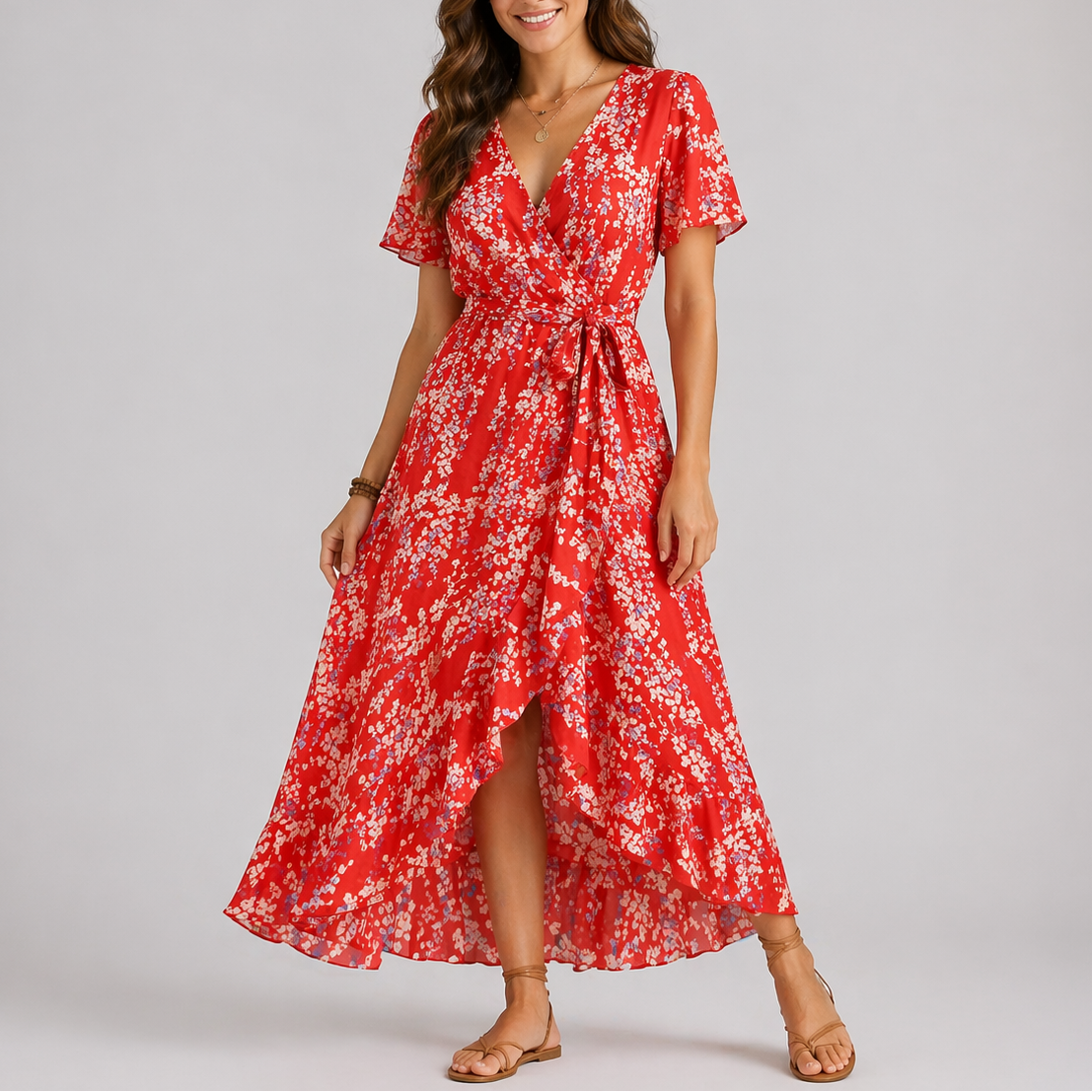 Flora | Midi Jurk Bloemenprint V-hals 3