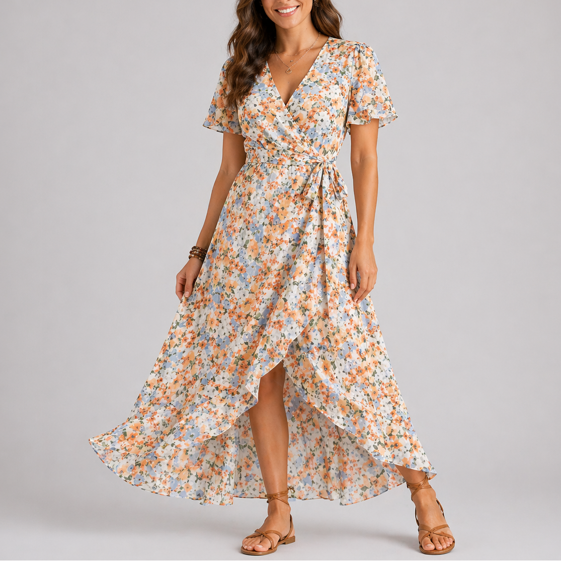 Flora | Midi Jurk Bloemenprint V-hals 4