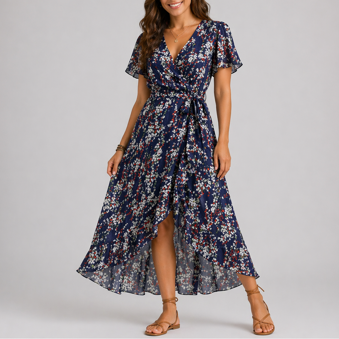 Flora | Midi Jurk Bloemenprint V-hals 5