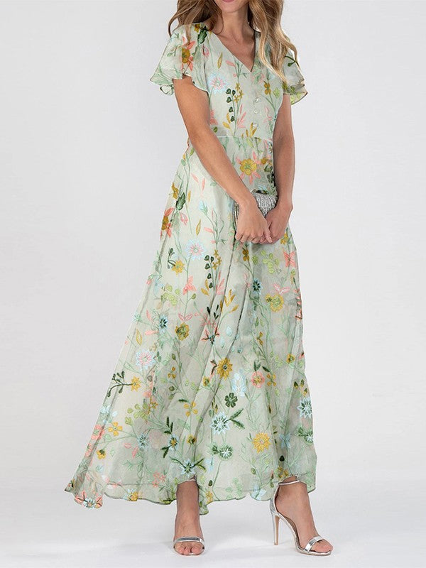 Florale | Maxi Jurk V-Hals Bloemenprint Zomer 0
