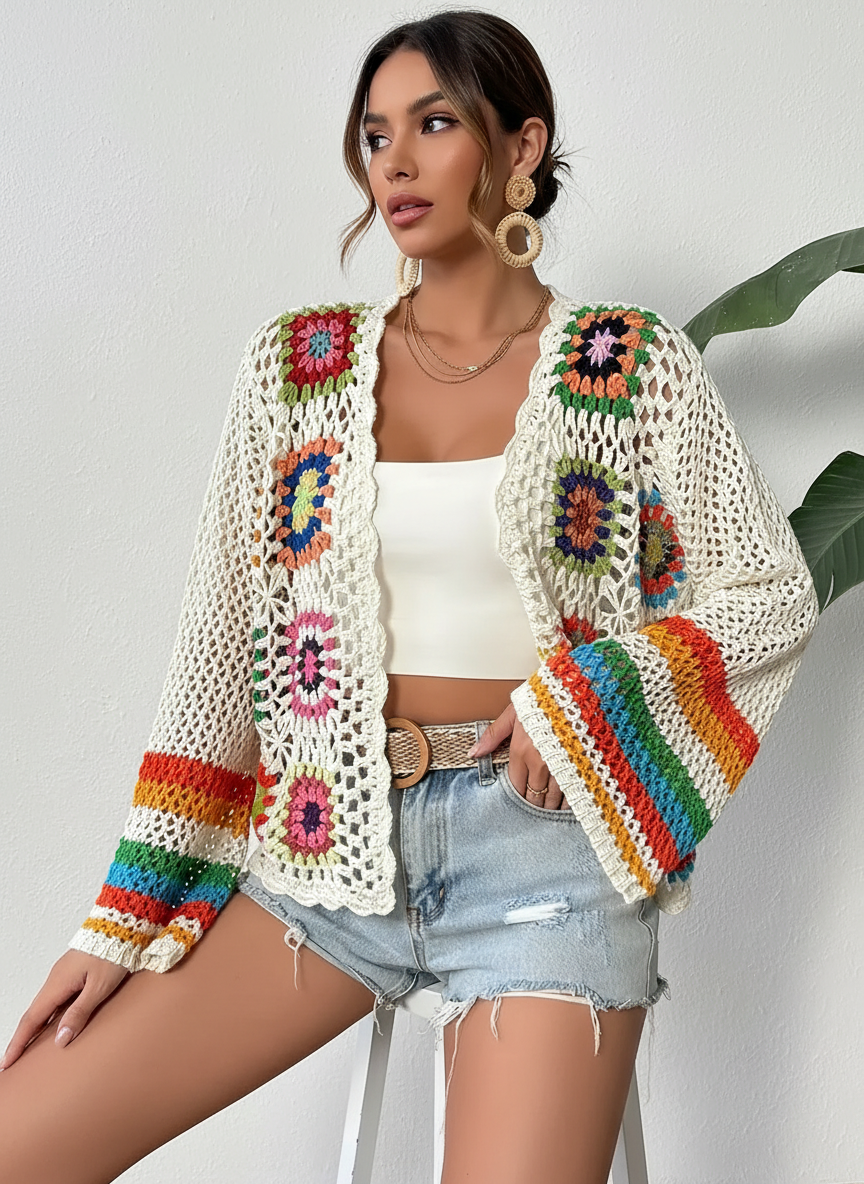 Gehaakt Dames Vest Multicolor | Vesten Dames Bohemian Mode 0