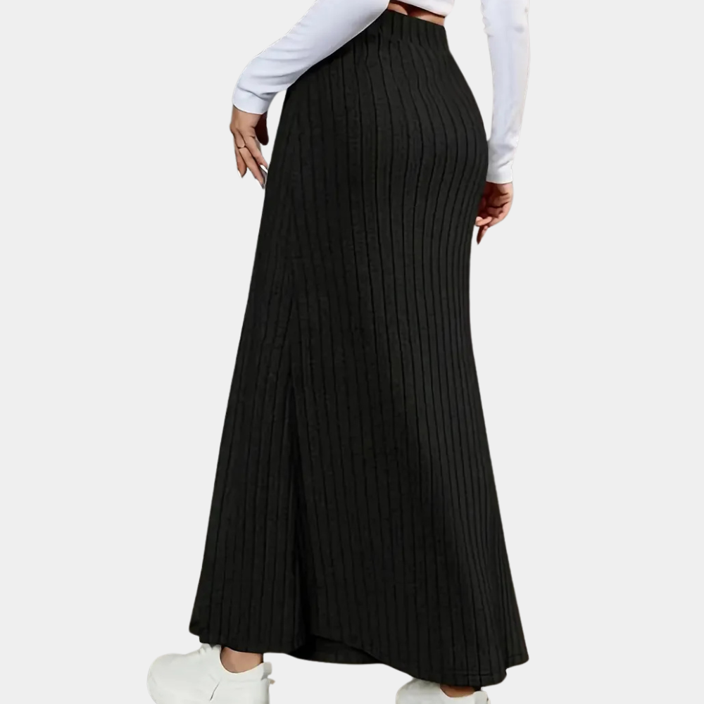Geribbelde Zwarte Lange Rok Selina | Modieuze Maxi Rok 2