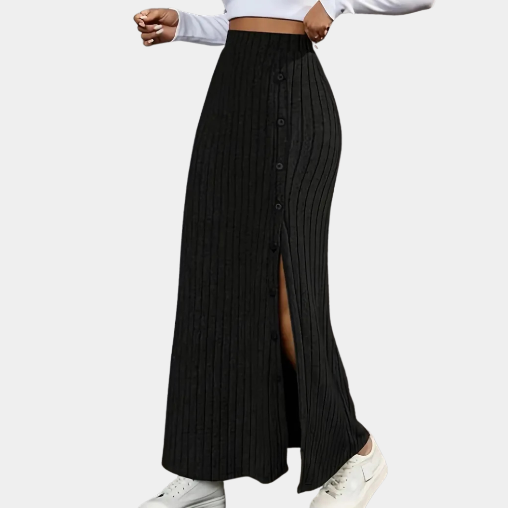 Geribbelde Zwarte Lange Rok Selina | Modieuze Maxi Rok 3
