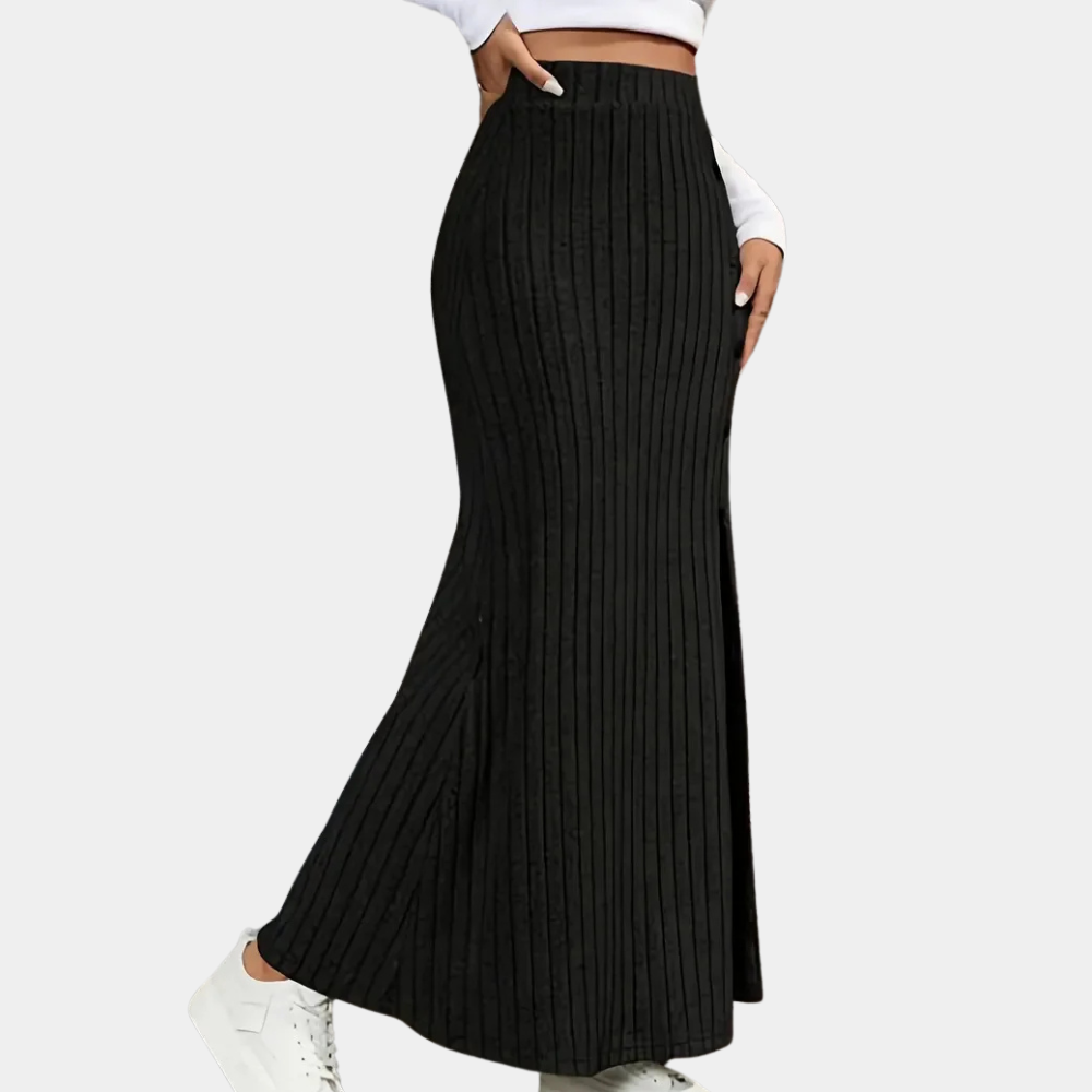 Geribbelde Zwarte Lange Rok Selina | Modieuze Maxi Rok 4