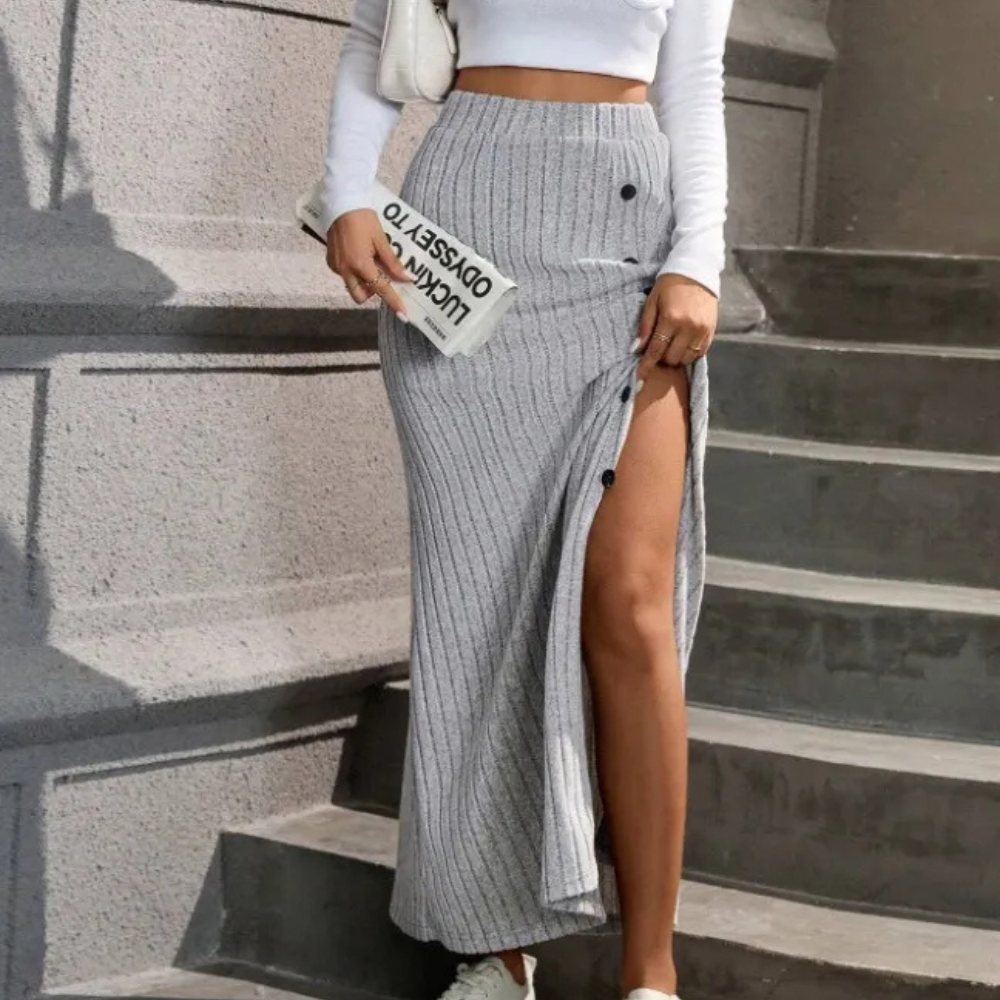 Geribbelde Zwarte Lange Rok Selina | Modieuze Maxi Rok 6