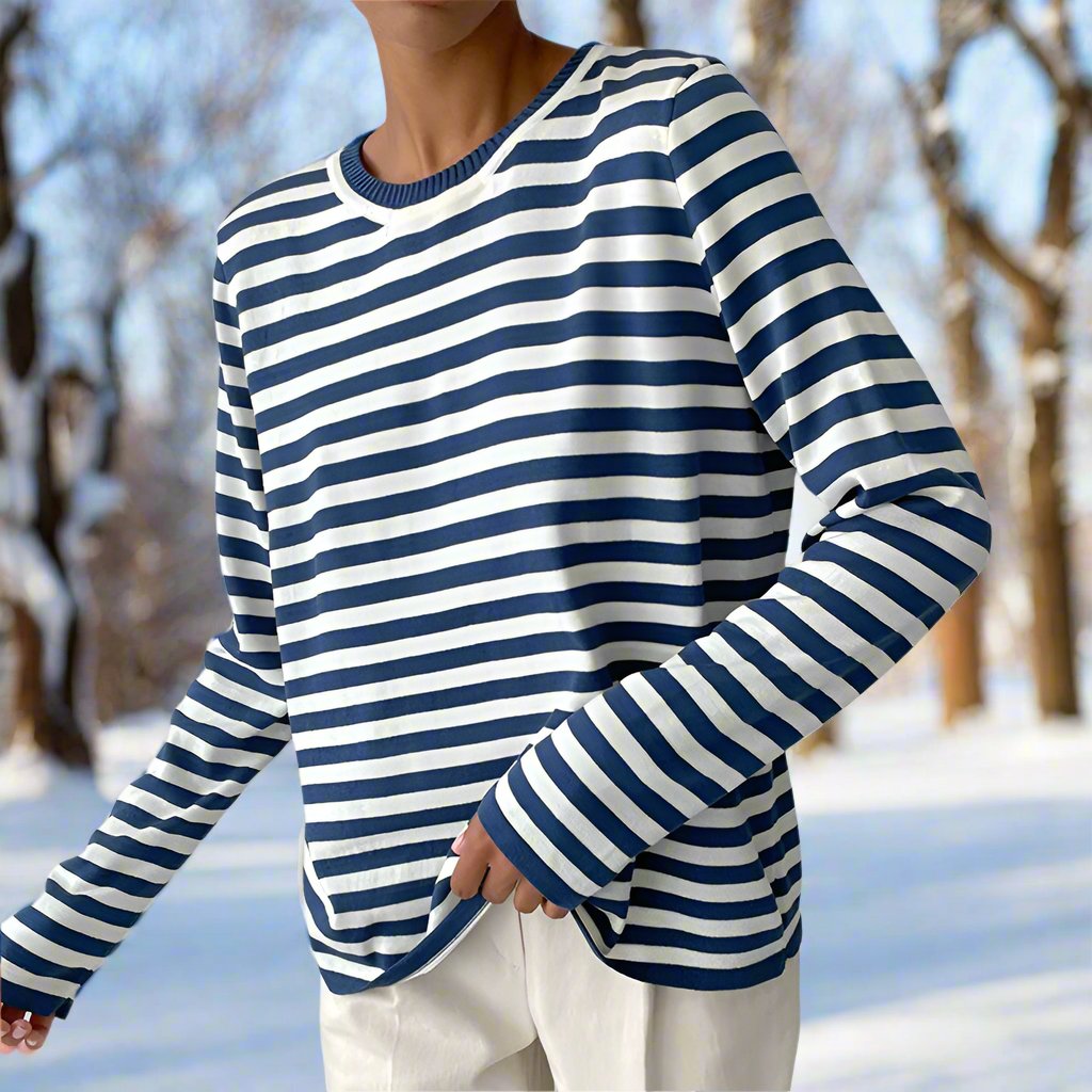 Gestreept Katoenen T-shirt Dames | Lange Mouwen Tops Dames 0