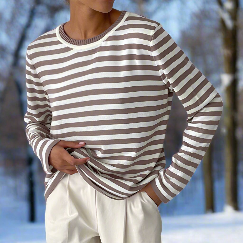 Gestreept Katoenen T-shirt Dames | Lange Mouwen Tops Dames 1