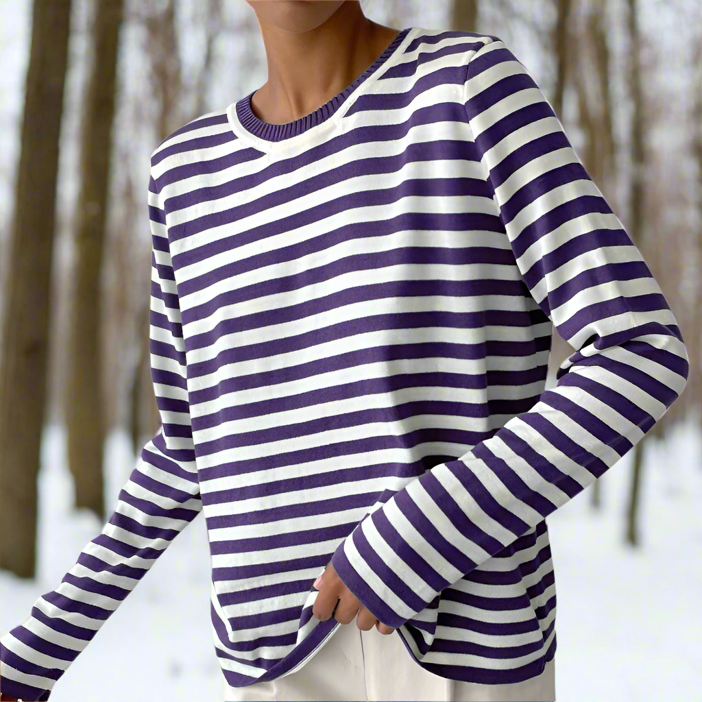 Gestreept Katoenen T-shirt Dames | Lange Mouwen Tops Dames 10