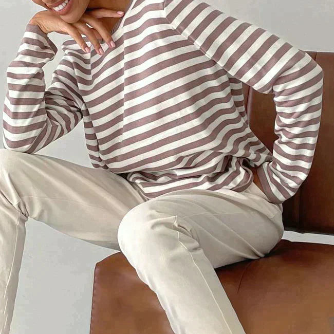 Gestreept Katoenen T-shirt Dames | Lange Mouwen Tops Dames 2