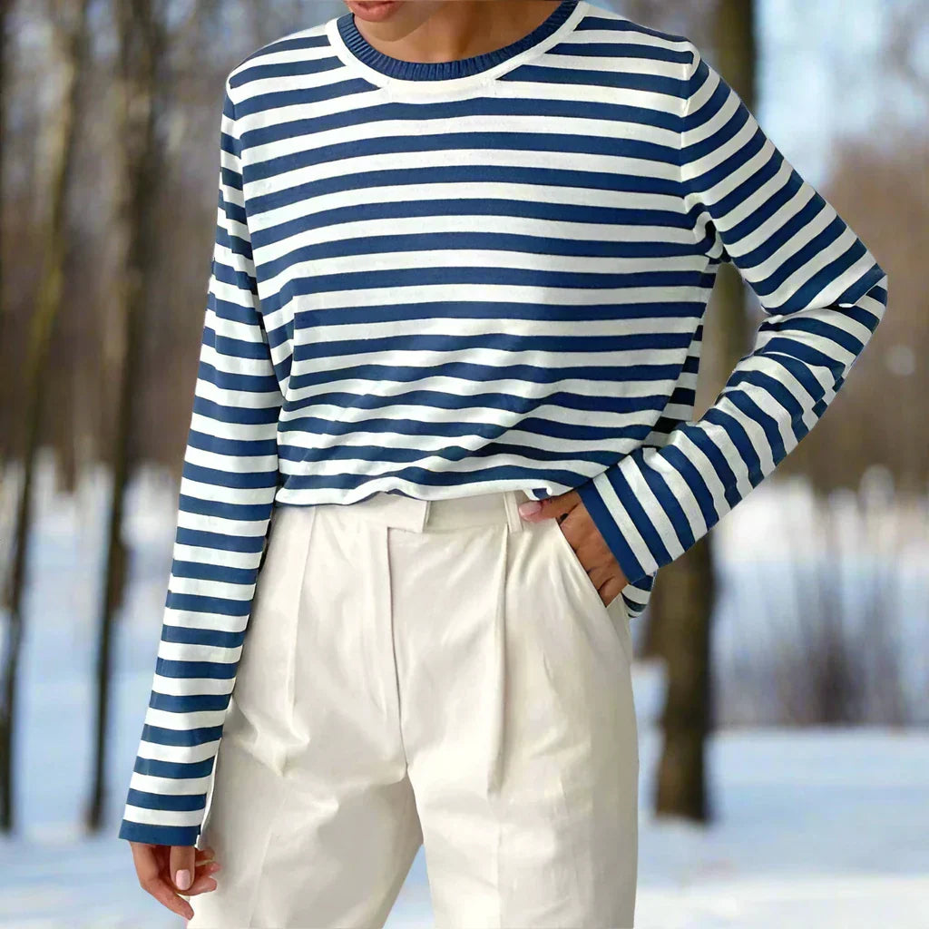 Gestreept Katoenen T-shirt Dames | Lange Mouwen Tops Dames 3