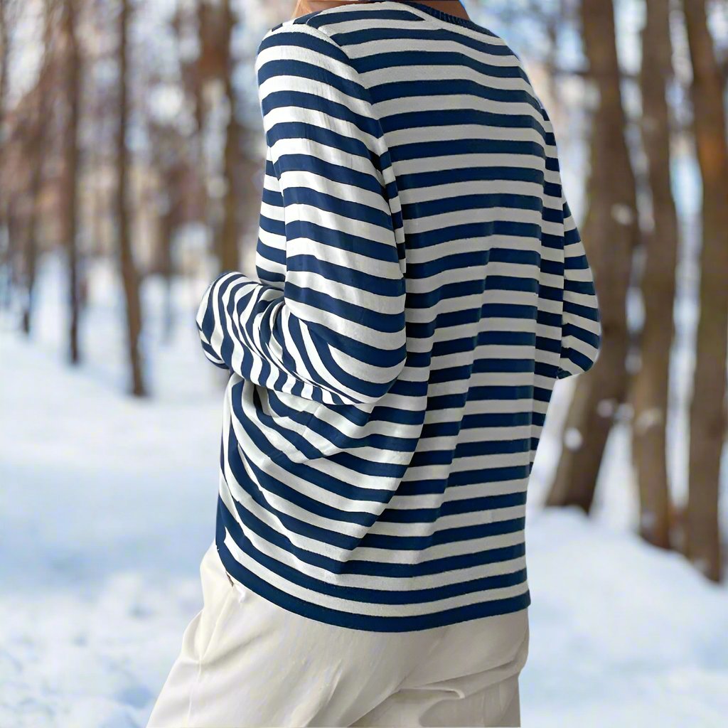 Gestreept Katoenen T-shirt Dames | Lange Mouwen Tops Dames 7