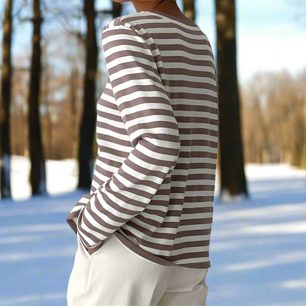 Gestreept Katoenen T-shirt Dames | Lange Mouwen Tops Dames 8