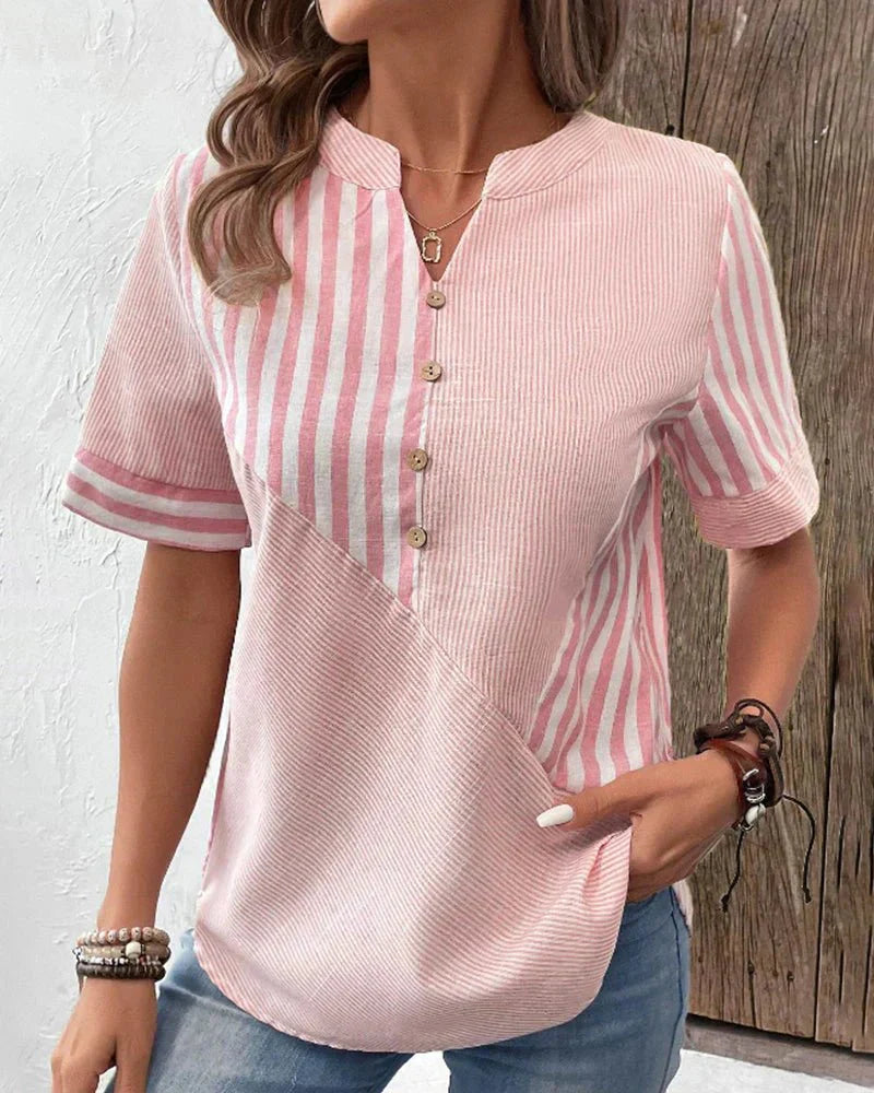 Gestreepte Blouse Dames | Knoopsluiting Relaxed Fit 0