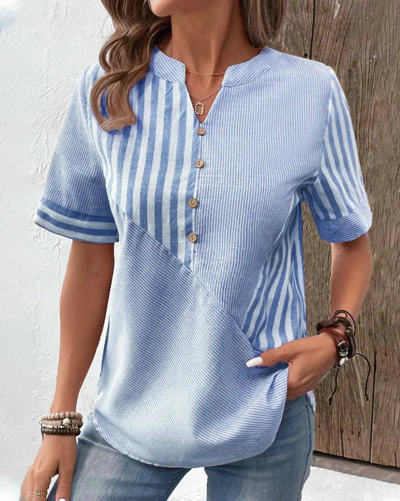 Gestreepte Blouse Dames | Knoopsluiting Relaxed Fit 8