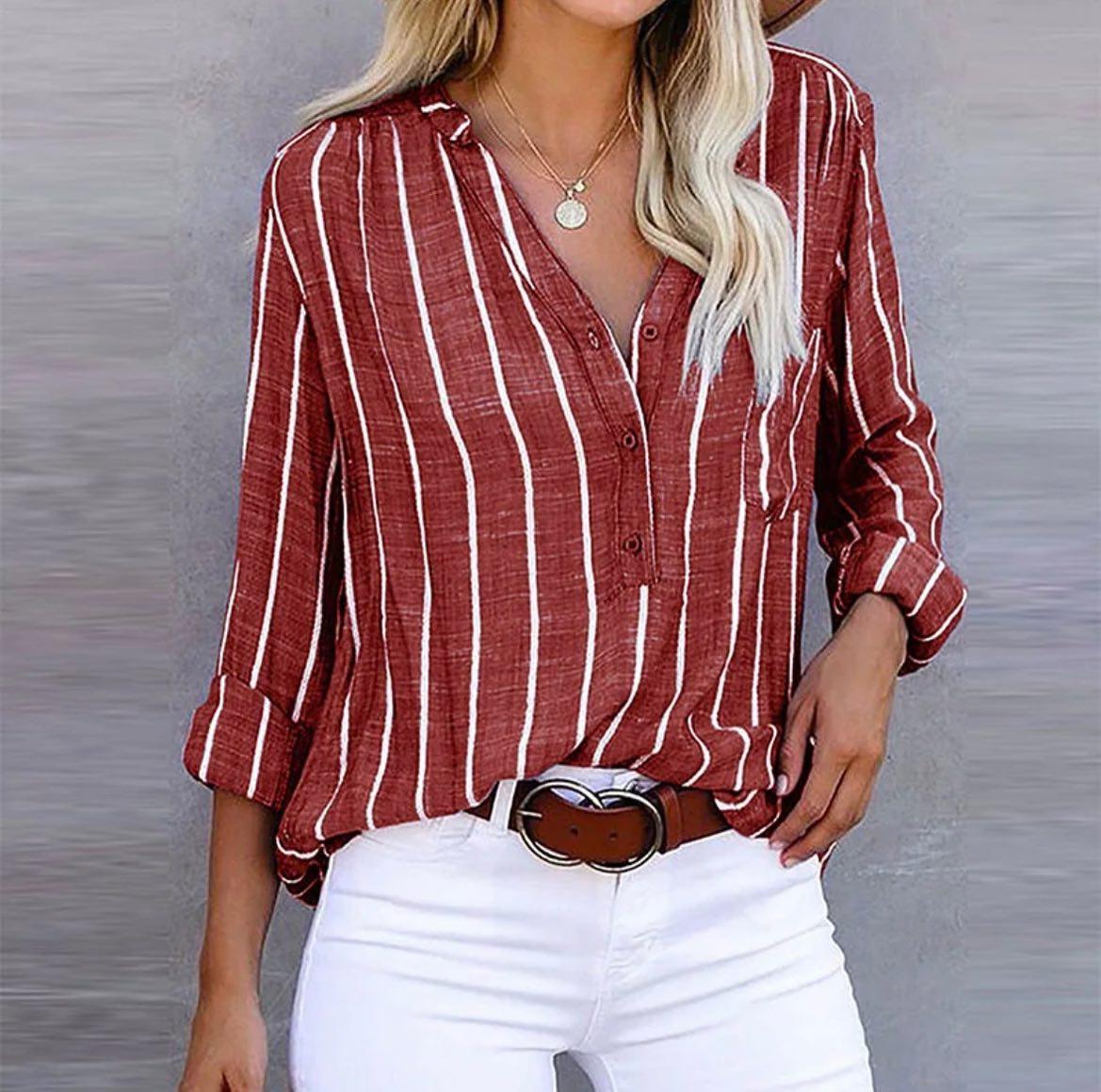 Gestreepte Casual Blouse Dames | Zomer Mode Katoenmix 0