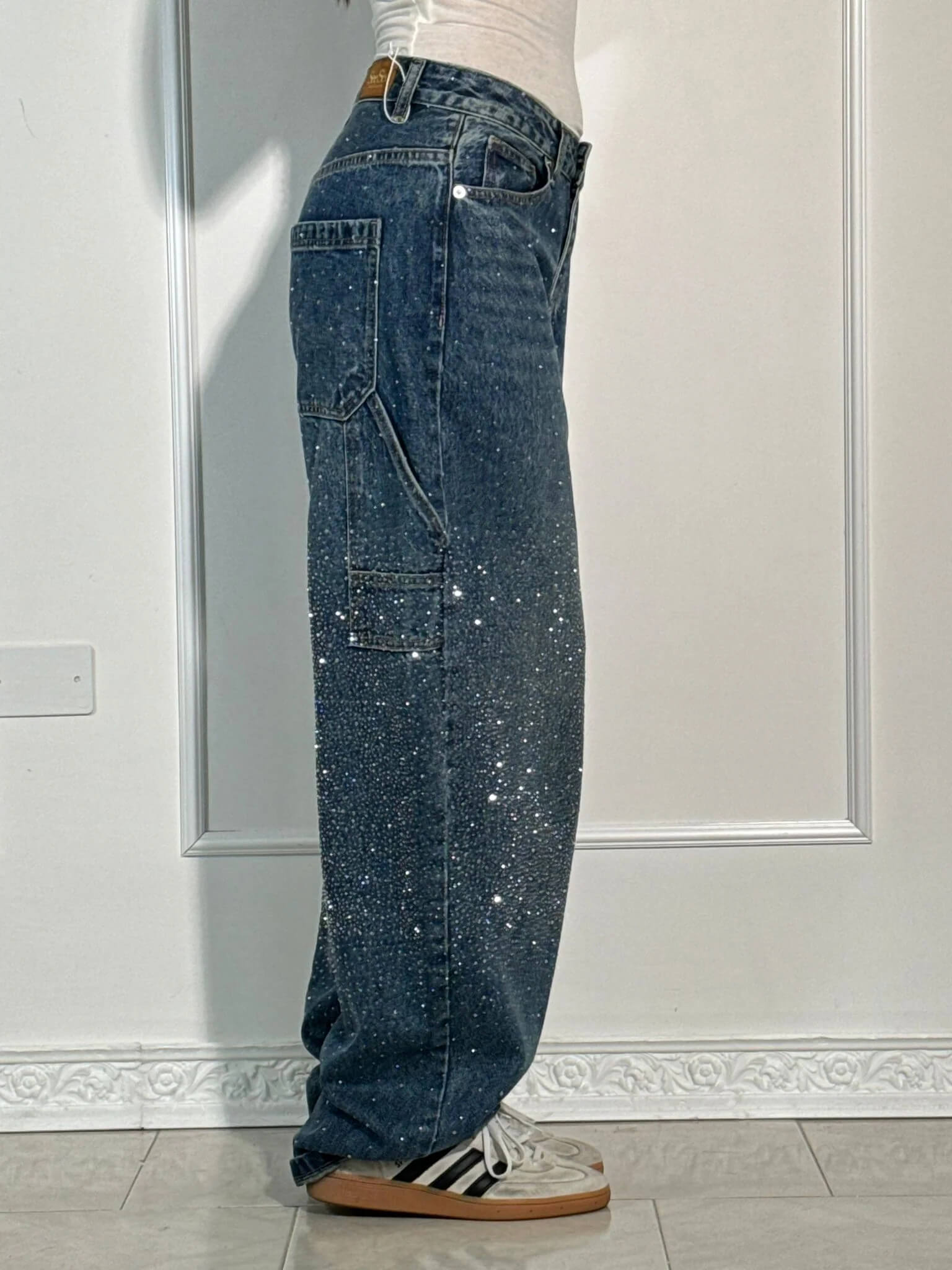 GlamFlare | Dames Wide Leg Jeans met Rhinestones 2