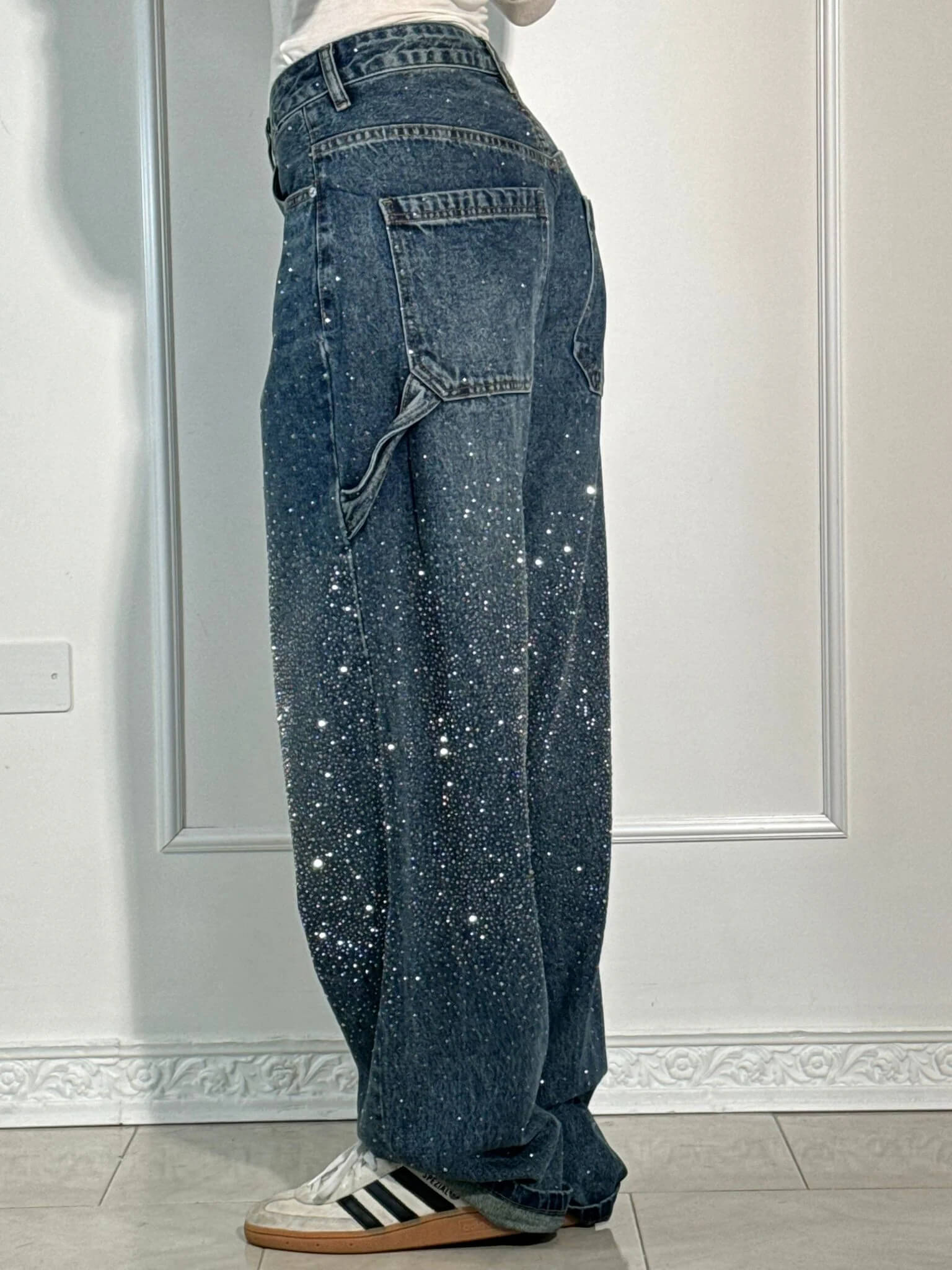 GlamFlare | Dames Wide Leg Jeans met Rhinestones 3