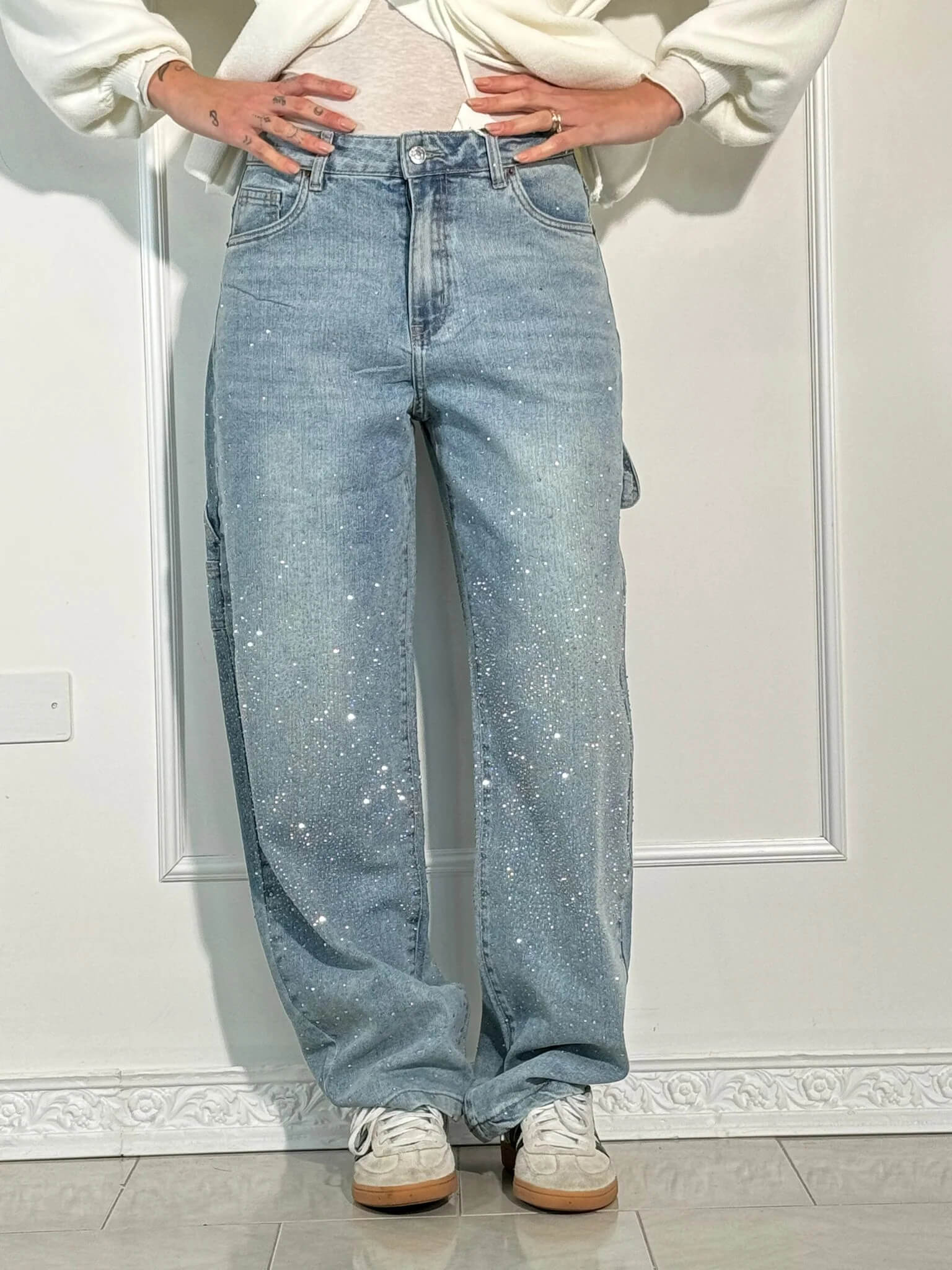 GlamFlare | Dames Wide Leg Jeans met Rhinestones 4