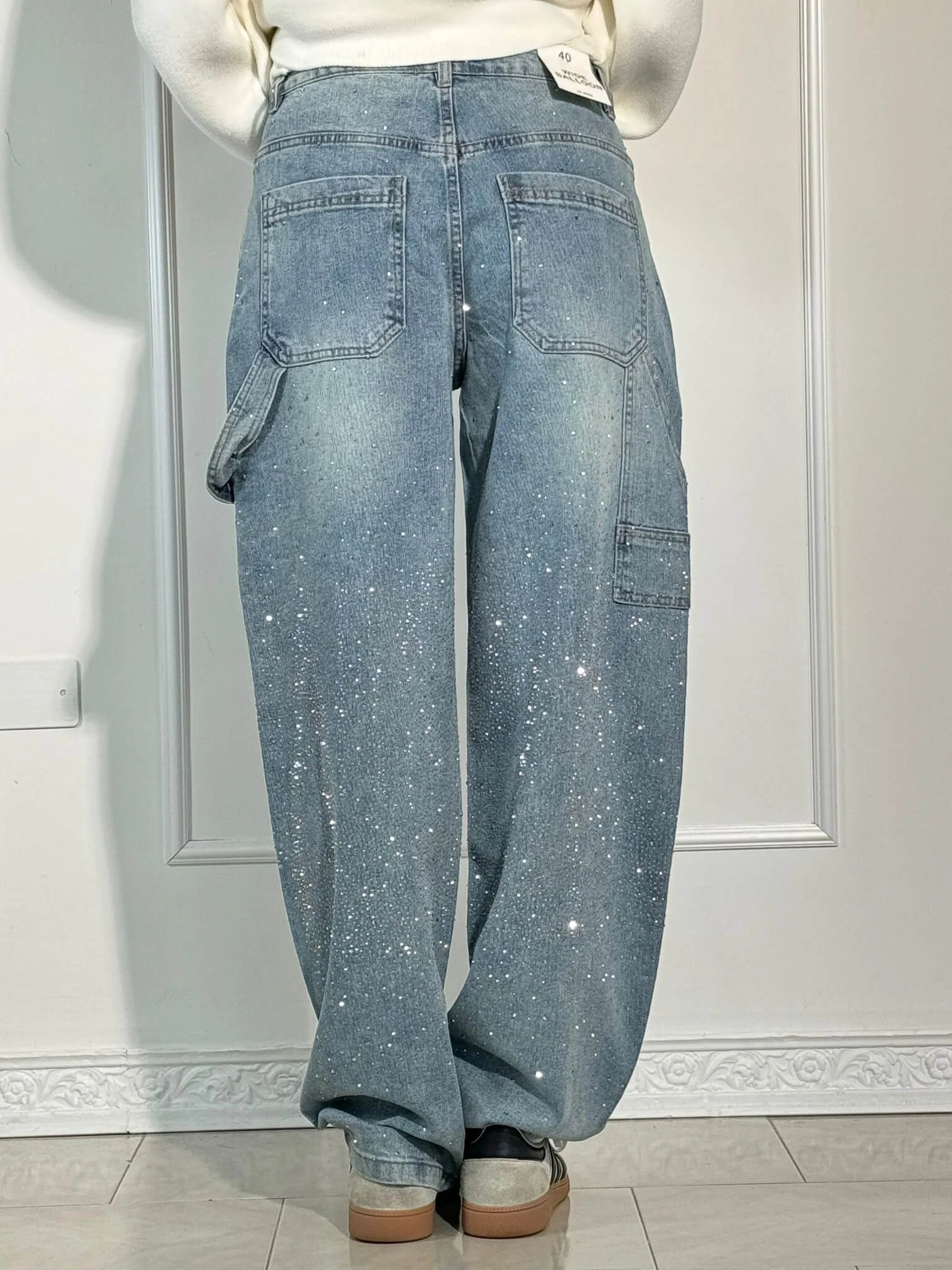 GlamFlare | Dames Wide Leg Jeans met Rhinestones 5