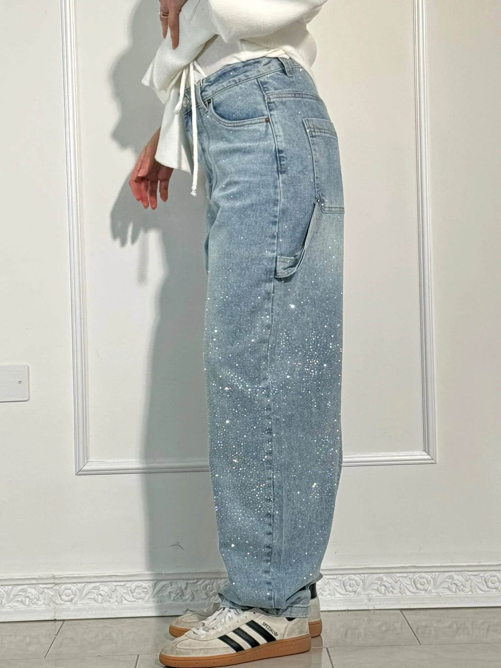 GlamFlare | Dames Wide Leg Jeans met Rhinestones 6