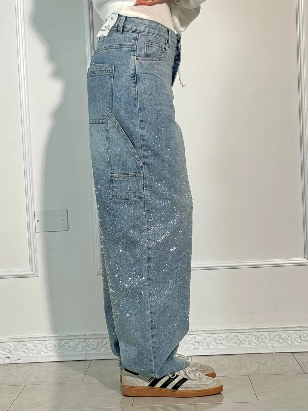 GlamFlare | Dames Wide Leg Jeans met Rhinestones 7