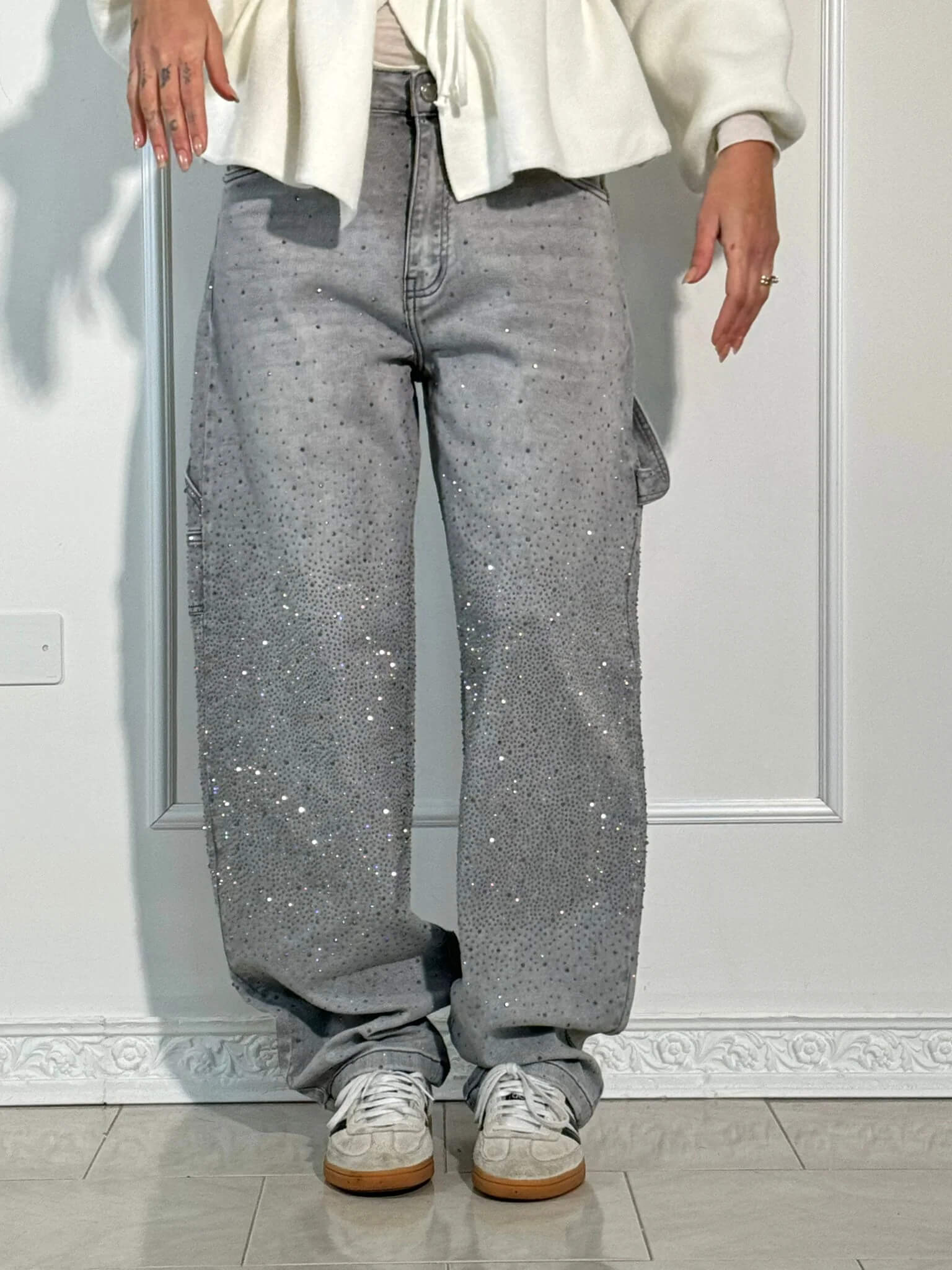 GlamFlare | Dames Wide Leg Jeans met Rhinestones 8