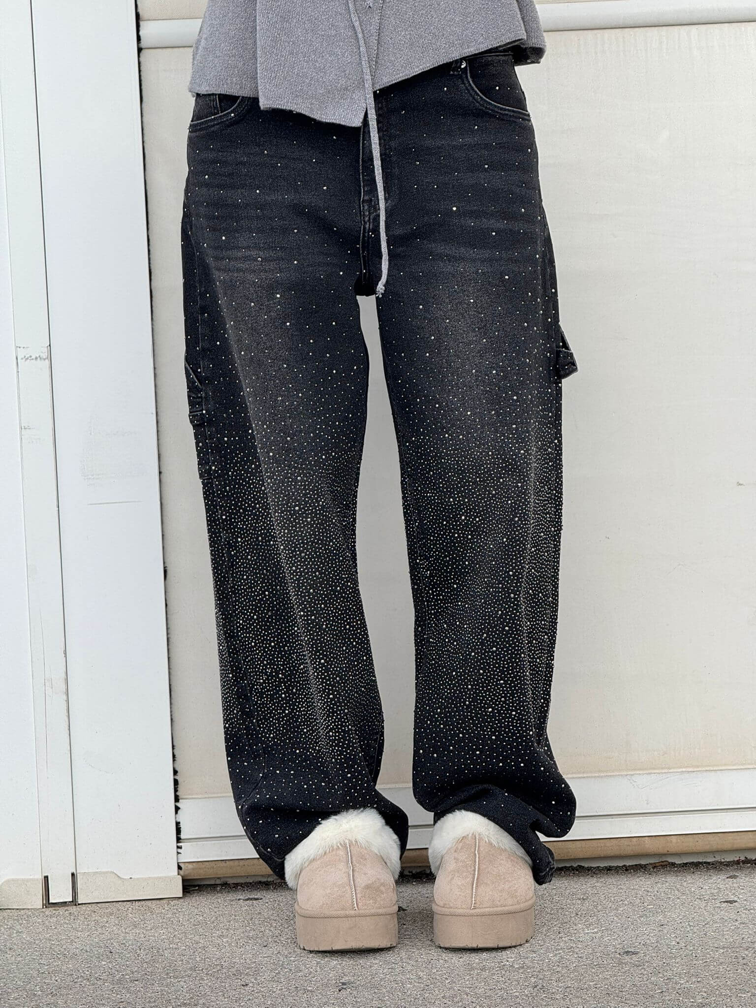GlamFlare | Dames Wide Leg Jeans met Rhinestones 9