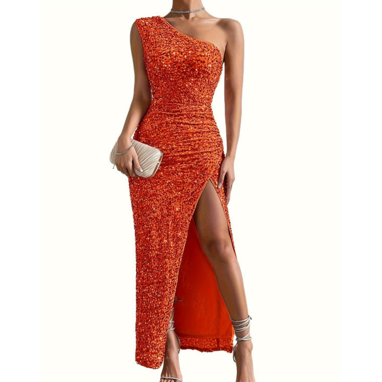 Glans | Glitter Jurk Dames Off-Shoulder Lange Split 5