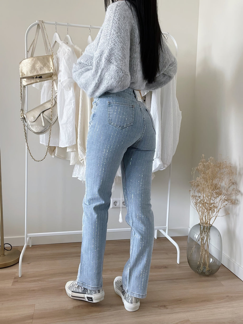 Glitter Spijkerbroek Dames | Regular Fit Zwarte Denim 3