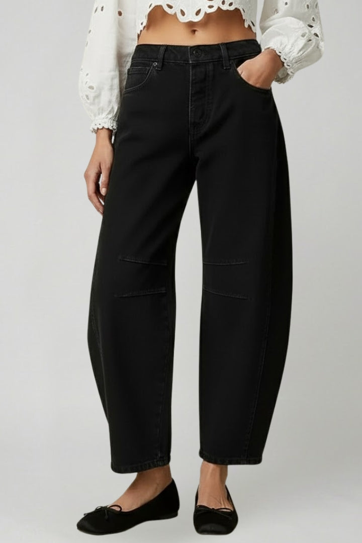 Grijze Dames Jeans High Waist | Wijde Pijpen Denim 0