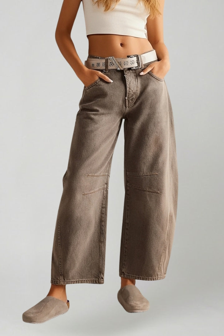 Grijze Dames Jeans High Waist | Wijde Pijpen Denim 7