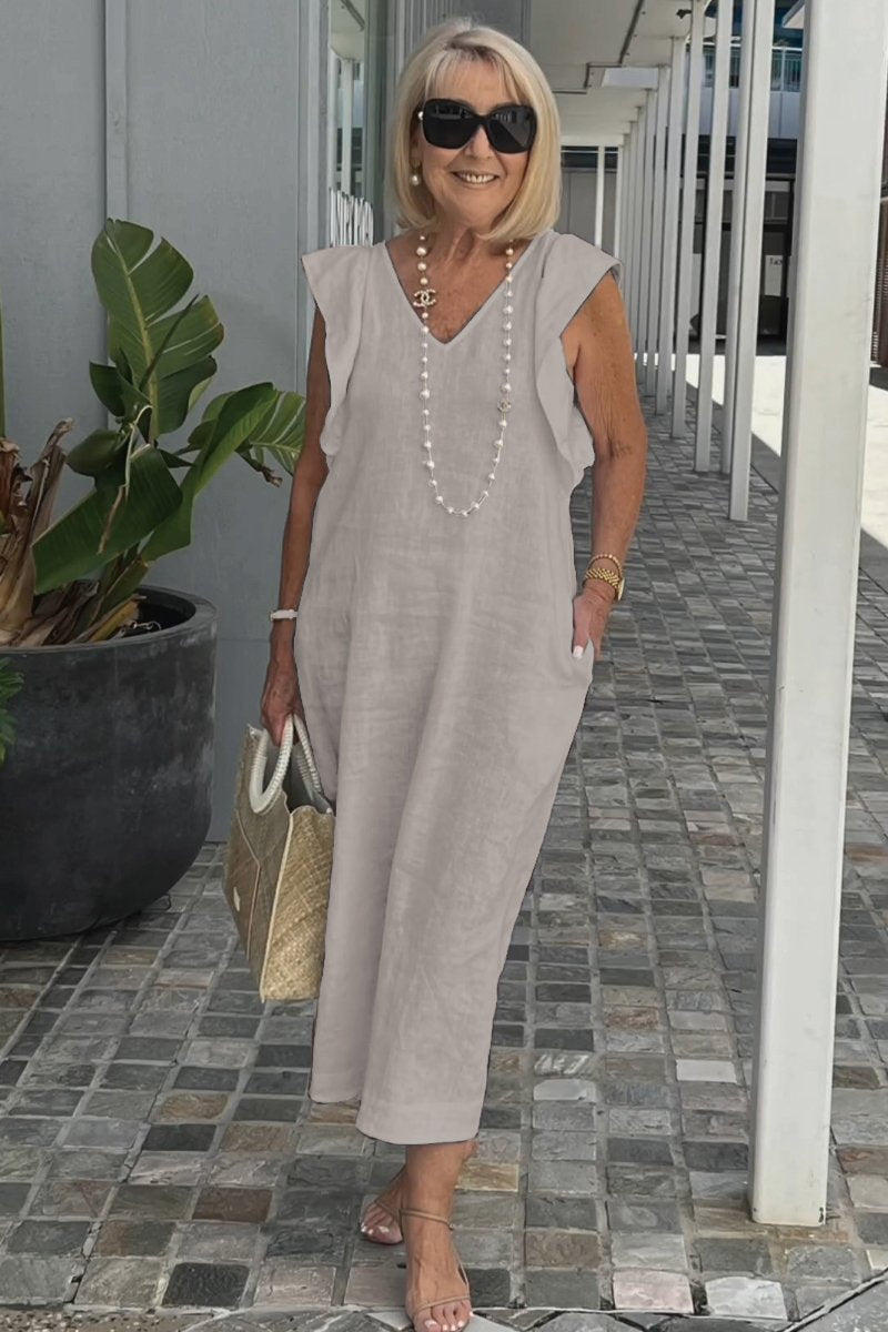 Hallie | Mouwloze Zomerjurk Dames V-Hals Midi Wit 0