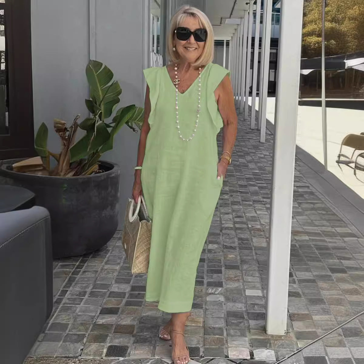 Hallie | Mouwloze Zomerjurk Dames V-Hals Midi Wit 4