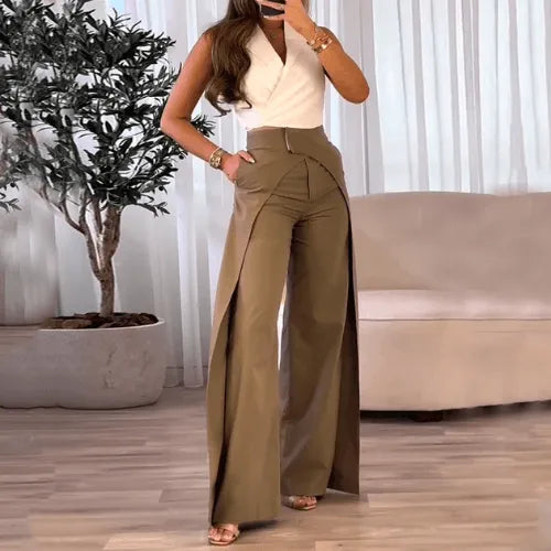 Hoge Taille Damesbroek Met Wijde Pijpen | Damesmode 0