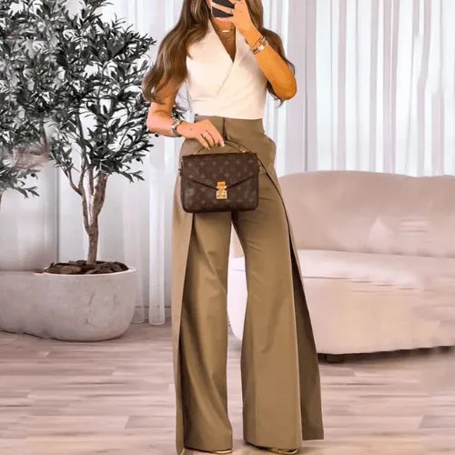 Hoge Taille Damesbroek Met Wijde Pijpen | Damesmode 1