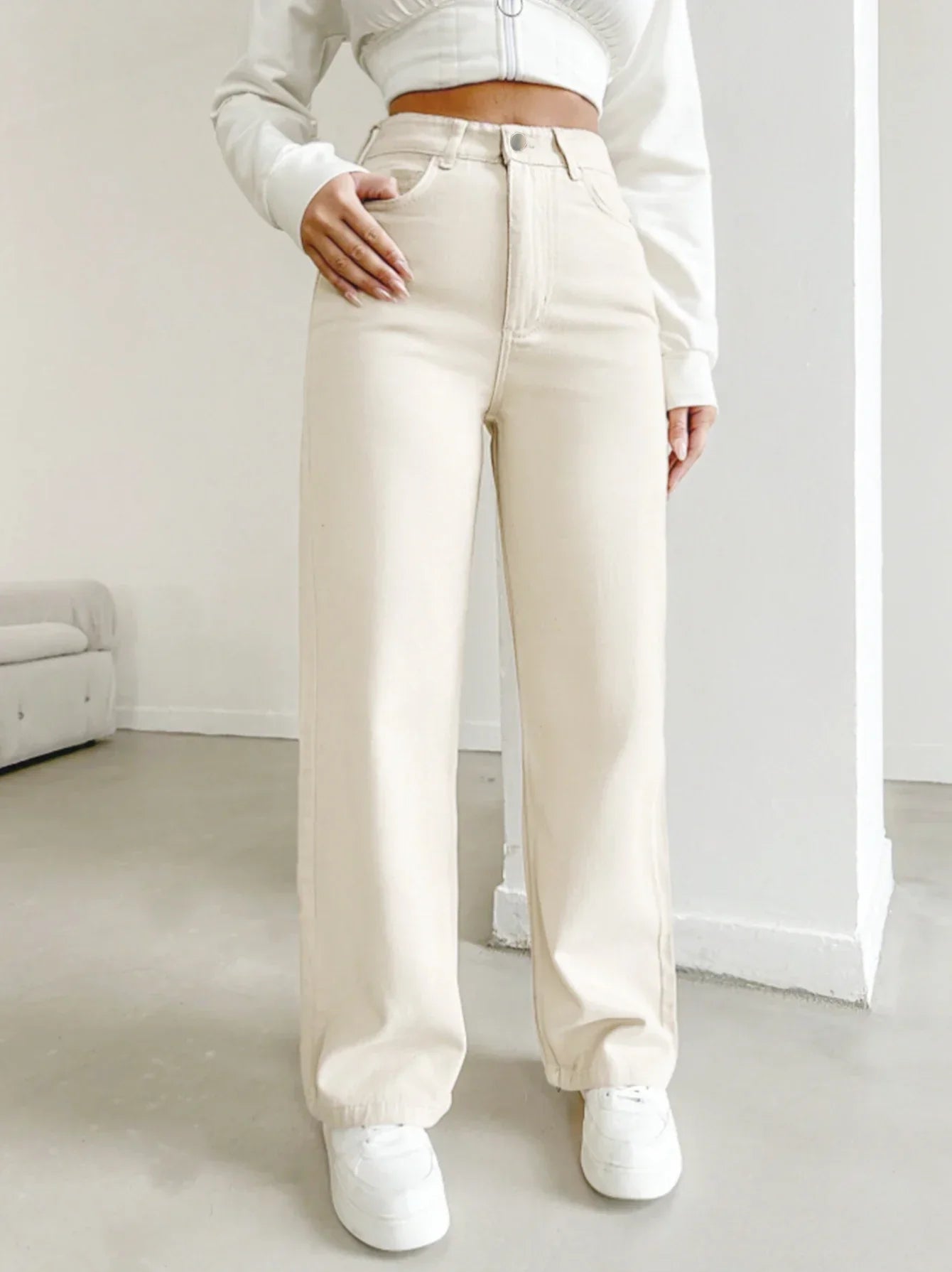 Hoge Taille Rechte Broek Dames | Modieuze Broek 0