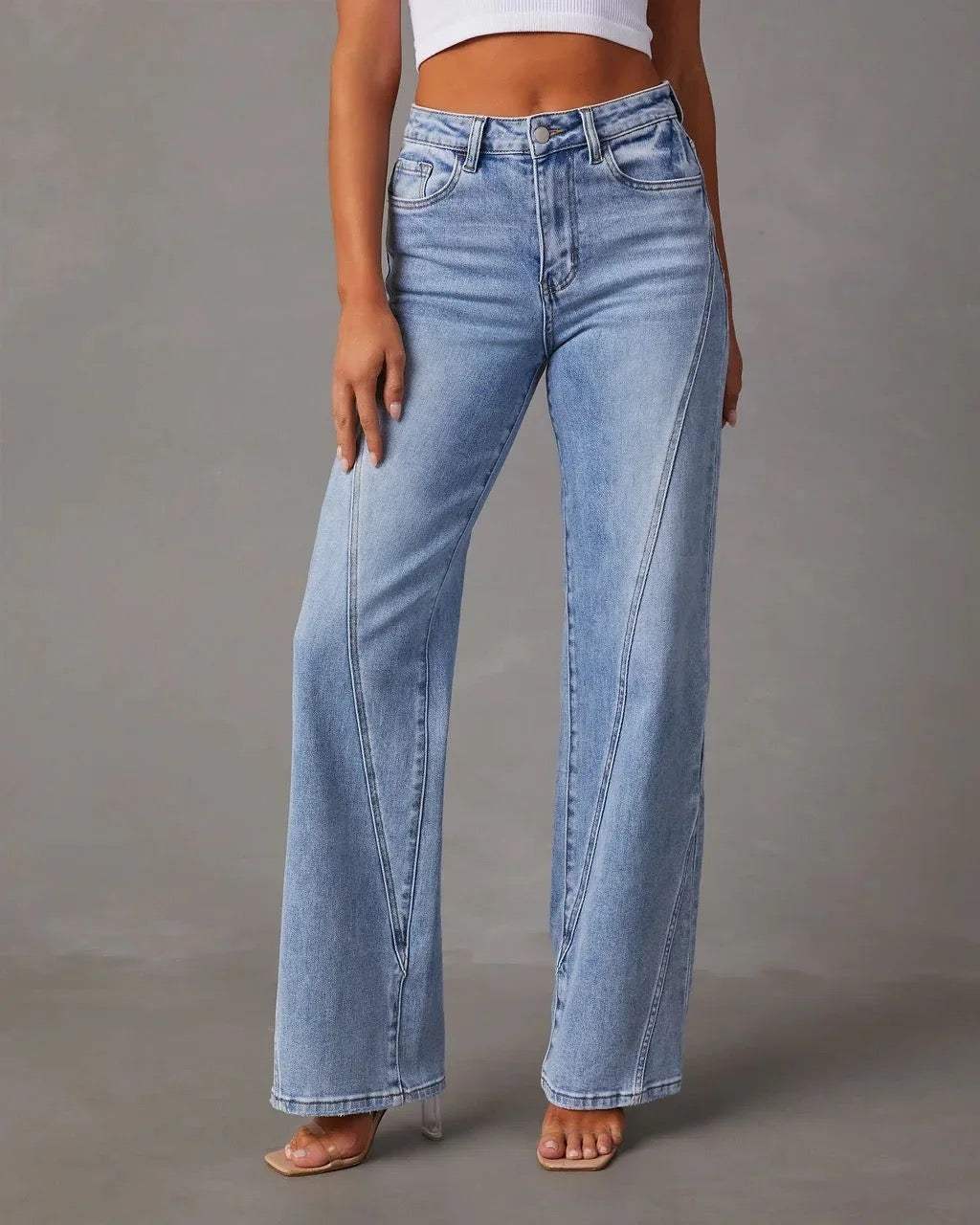 Hoge Taille Wijde Pijpen Jeans | Casual Denim Dames 0