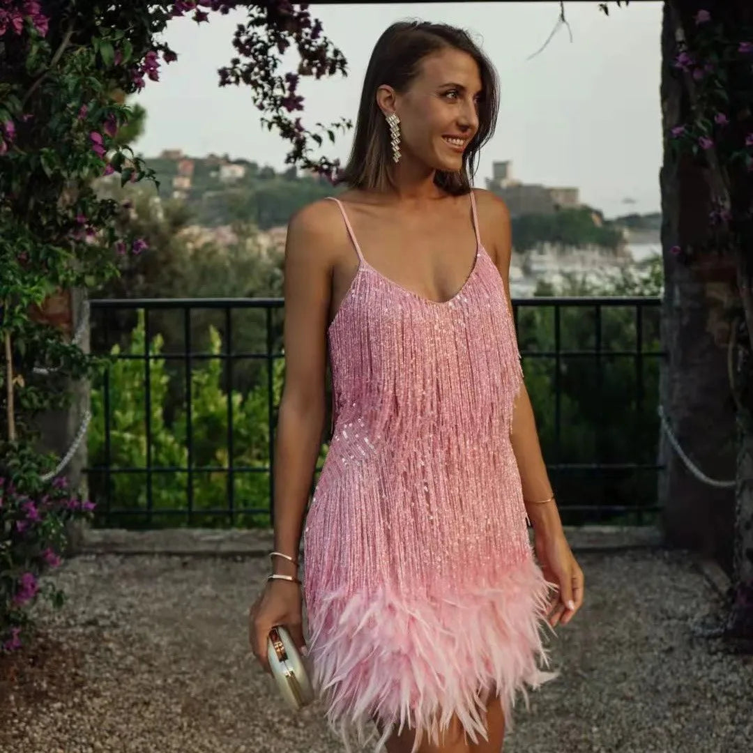 Isolde | Cocktailjurk Dames met Franjes en Veren 4