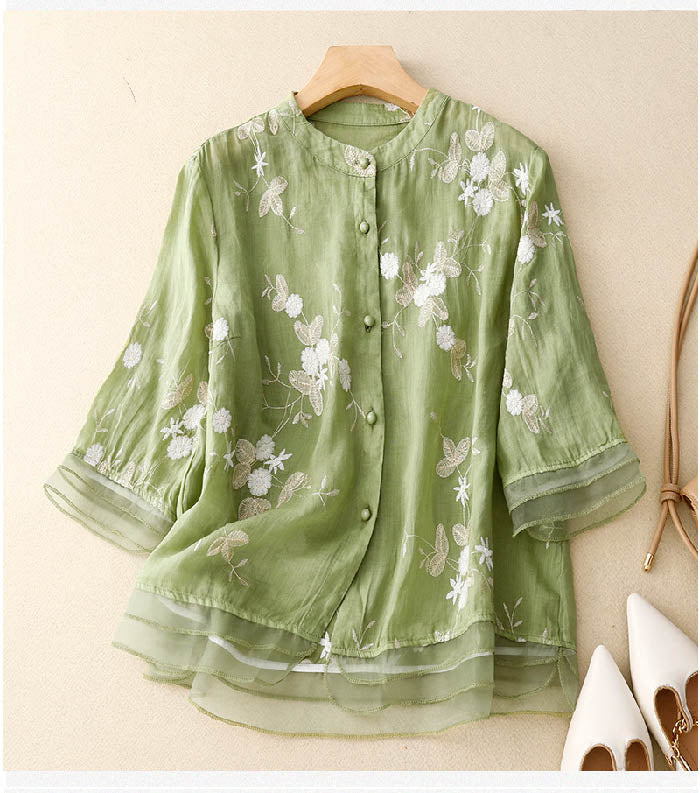 Kourtney | Blouse Dames Bloemenborduursel Elegante Pasvorm 0