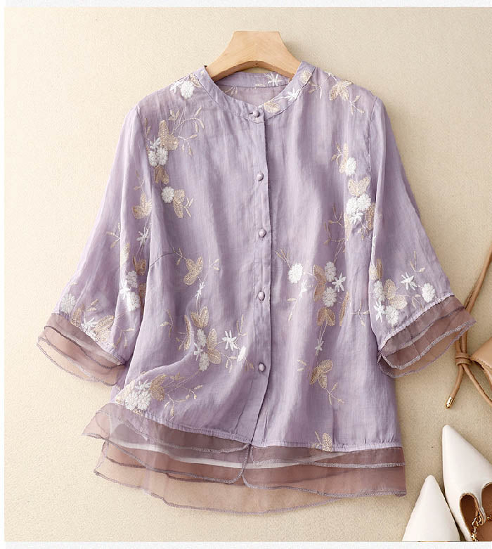 Kourtney | Blouse Dames Bloemenborduursel Elegante Pasvorm 5